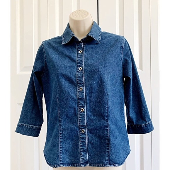 SONOMA Sz PM Stretch Blue Denim Button Down Shirt - Picture 1 of 7